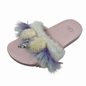 UGG Pastel Pink Fluffy Unicorn Slide Slipper Sz 13